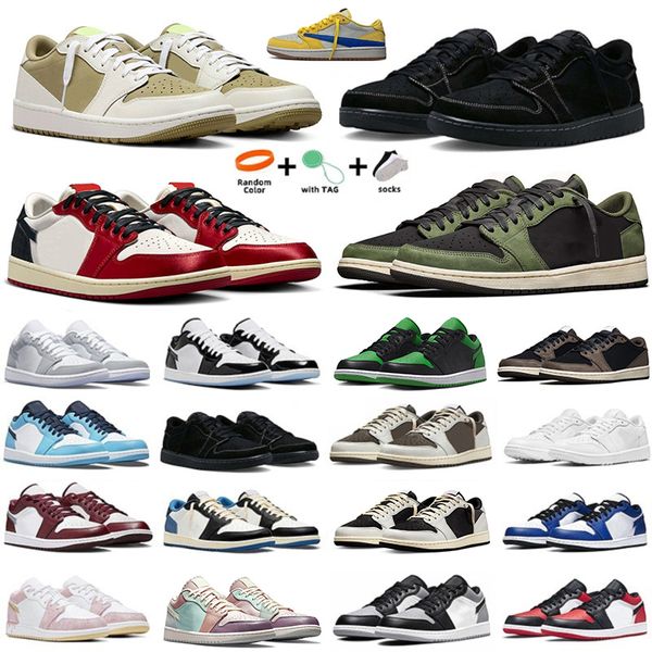 HOME AWAY 1 Canário 1s Baixo Homens Sapatos de Basquete Golf Preto Olive Multi Pastel Reverso Escuro Mocha Fragmento Lobo Cinza Vela Preto Fantasma UNC Panda Mulheres Esportes Sapatilhas