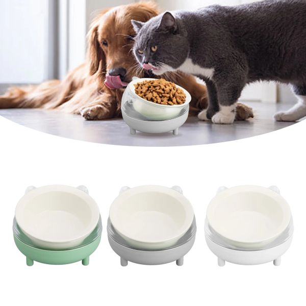 Suprimentos utensílios de alimentação de gato tigela de comida de gato dupla utilização grande capacidade inclinada cerâmica elevada tigela de comida para animais de estimação com suporte