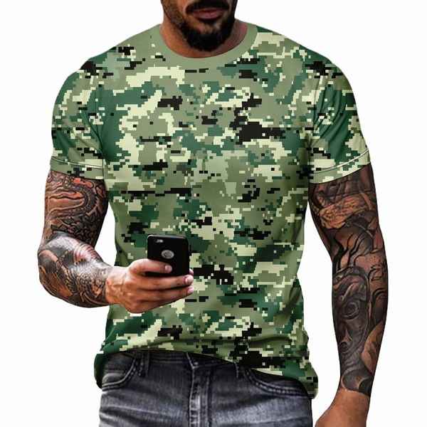 T-shirt de manga curta com padrão de camuflagem masculina, homem resistente selvagem, mar, terra e ar roupas de combate de gama completa l5FI #