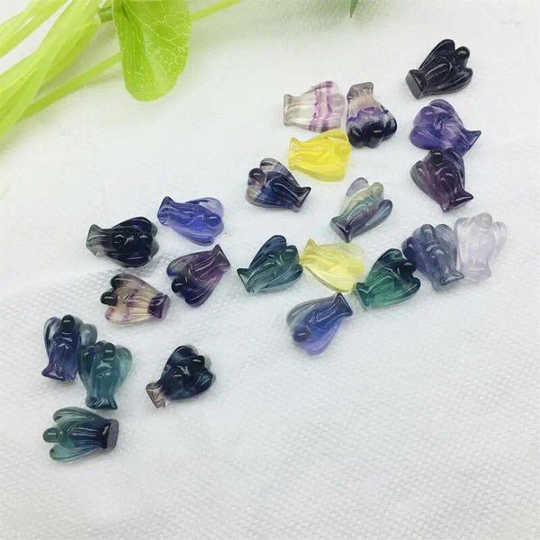 Figurine decorative 5 pezzi Pietra naturale Arcobaleno Colorato Fluorite Angelo Intaglio Cristallo di quarzo Ciondolo curativo Artigianato Regalo Gioielli Donna