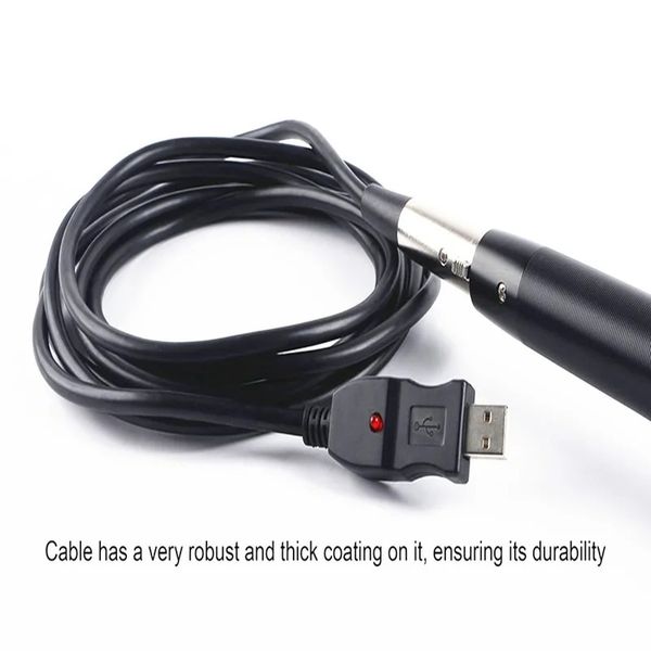 Cabo de microfone USB a XLR com placa de som embutida e fio de cobre de 3 metros para gravação de alta qualidade