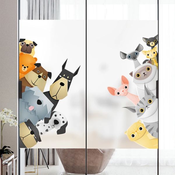 Pellicole Pellicola per vetri statica per cartoni animati Vinili decorativi per schermi Bagno Casa Simpatici animali Privacy Pellicola per vetri colorati Colorazione rimovibile