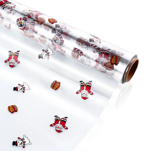 Avvolgere STOBOK Avvolgere in cellophane 2,5 Mil di spessore Avvolgere in cellophane Rotolo Babbo Natale Design con motivo Sacchetti di cellophane Avvolgere Cesti regalo Artigianali