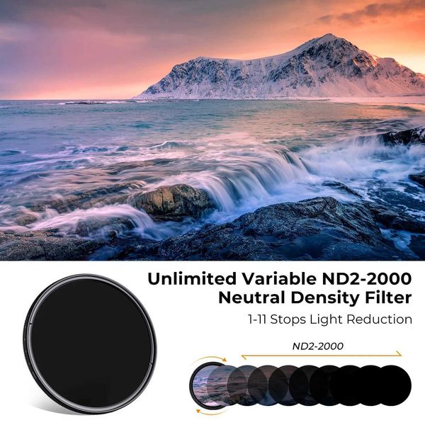 Filter K F Concept 82 mm Nano K-Serie, variabler ND2-2000 (1–11 Blendenstufen), Kameraobjektivfilter, 18 mehrfach beschichteter, einstellbarer Neutraldichtefilter L2403