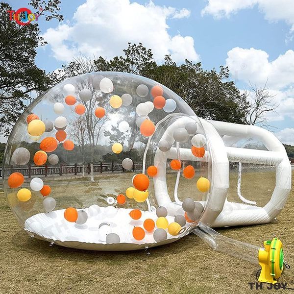 Attività dei giochi all'aperto 5m per bambini lunghi per bambini trasparente gonfiabile a bolle tenda a cupola igloo con palloncini a bolle bianca per la festa all'aperto