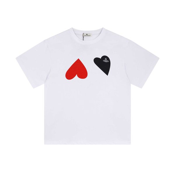 Tik Tok Influencer Stesso designer di marca Puro cotone Vivien VW L'imperatrice vedova della stampa a cuore rosso a maniche corte Semplice versatile Casual Coppia Saturn T-shirt