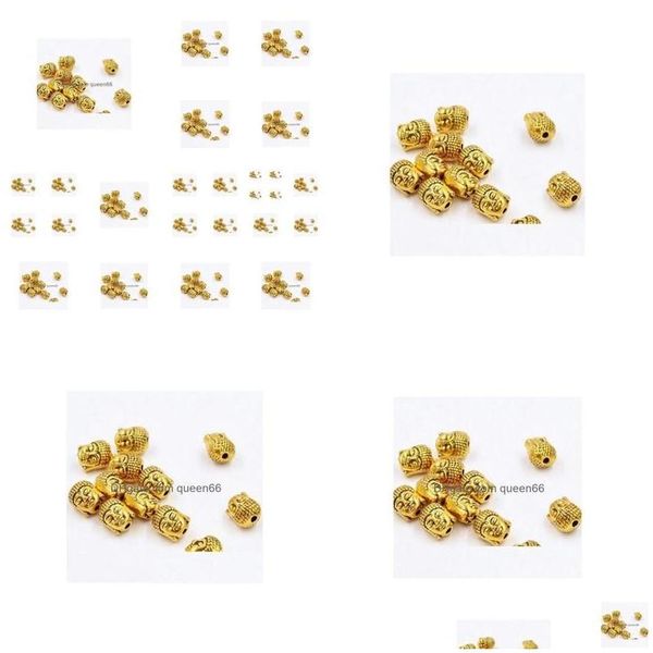 Legierung 100 Teile/los Gold Überzogene Buddha Kopf Spacer Perlen Charms Für Schmuck DIY Machen 10X8Mm Drop Lieferung Lose dhdch Dhvgj