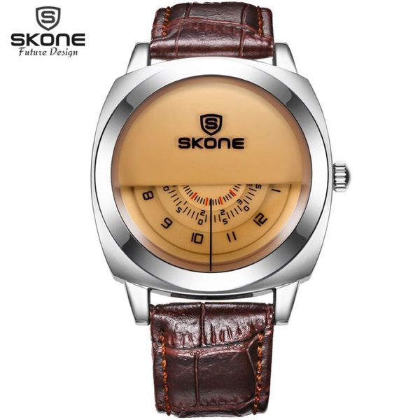 Benzersiz Vogue Tasarımcı Skone Marka Saatler Erkekler Lüks Moda Sıradan Deri Kayış İzle Quartz Wrtistwatch Relogio Maskulino Y1905250R