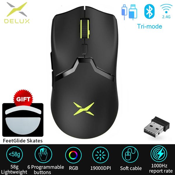 Delux M800 PRO PAW3370 Optische Bluetooth-Wireless-Gaming-Maus 19000 DPI Programmierbare wiederaufladbare ergonomische kabelgebundene Mäuse für PC 240309