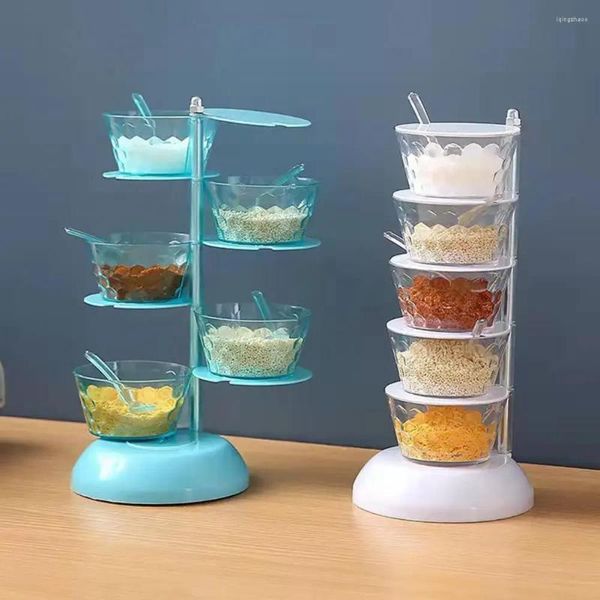 Lagerung Flaschen Vertikale Drehbare Gewürz Box Mit Transparent Rotierenden Design Gewürz Für Salz Glas Löffel Dreh Rack Küche Werkzeuge