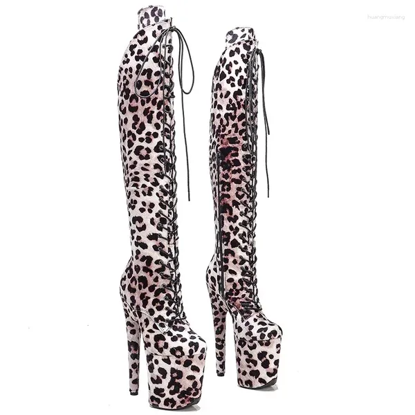 Sapatos de dança 20cm/8 polegadas leopardo camurça superior moderno sexy boate pólo plataforma salto alto botas femininas 311