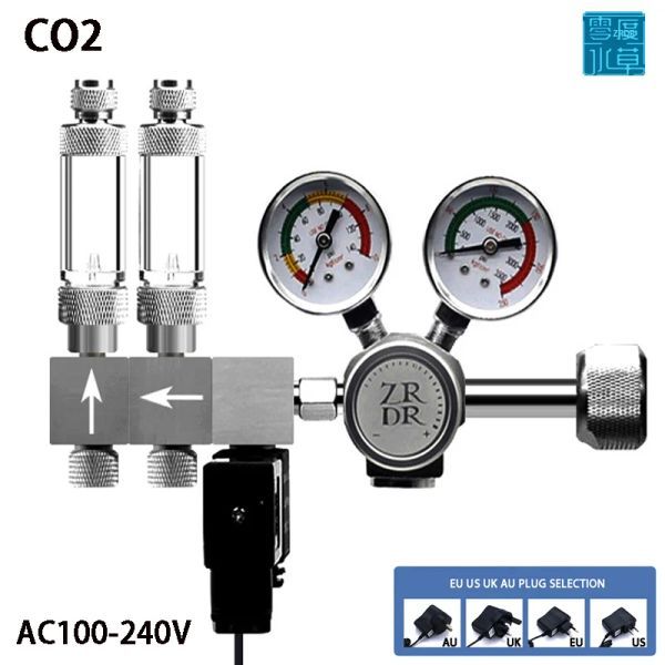 Ausrüstung Aquarium CO2-Regler CO2-Druckreduzierventil Blasenmesser Magnetventil CO2-Steuerung Bipolare Druckregulierung 100240V