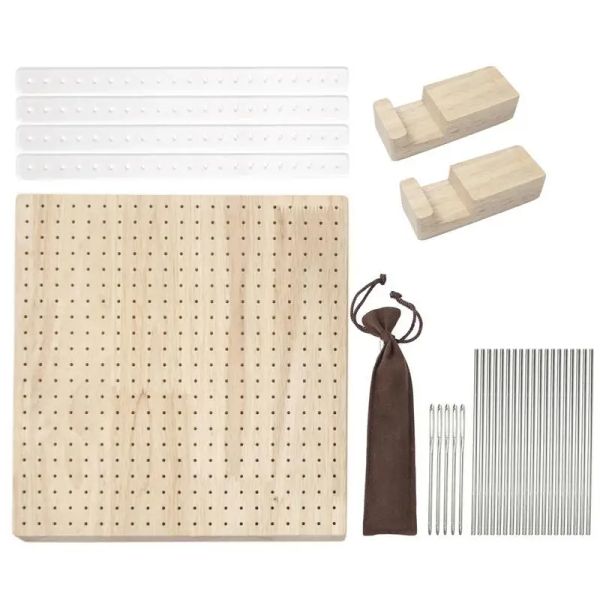 Kit di blocco per uncinetto in legno artigianale con 5 perni in acciaio 2 supporti per maglieria Opere d'arte Granny Squares Tavola per uncinetto Regali per gli amanti della lavorazione