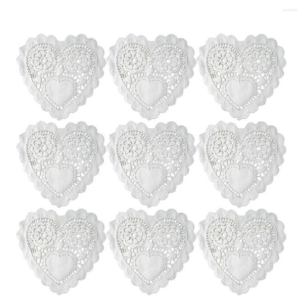 Cuscino 100 pezzi Tappetini da forno per torte Centrini di carta a forma di fiore Tavolo floreale con cuore d'amore bianco