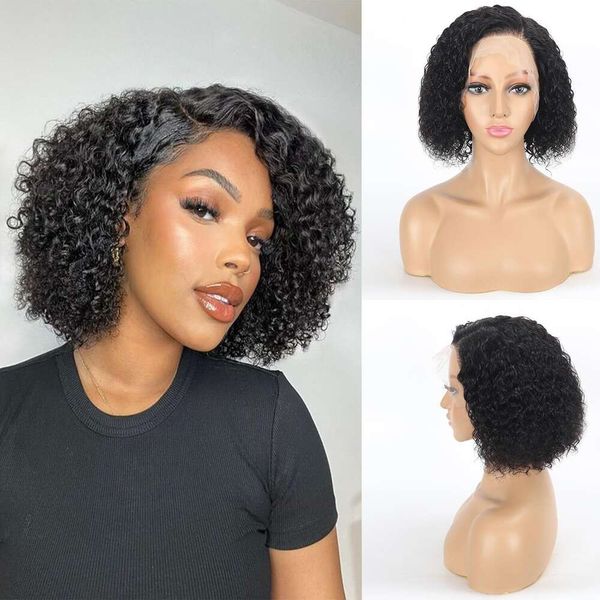 Edwad% 250 Yoğunluk Siyah Kadınlar için Glueless Curly 13x6 Dantel Ön Peruk İnsan Saç Önceden Kısa Kısa Bob Wig Brezilya Bakire Saç (8 inç)