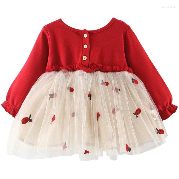 Платья для девочек, весеннее детское платье для девочек, корейское милое хлопковое кружево с длинными рукавами, красное платье принцессы для малышей, одежда для новорожденных, детская одежда BC836