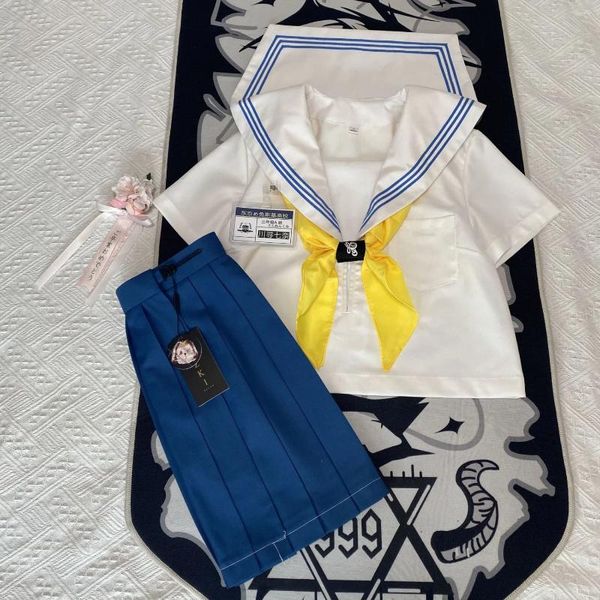 Set di abbigliamento Basic Jk Blu Tre linee Abiti da marinaio bianchi Uniformi scolastiche giapponesi per ragazze Gonna a pieghe Fuku Anime Cos Costumi Donna