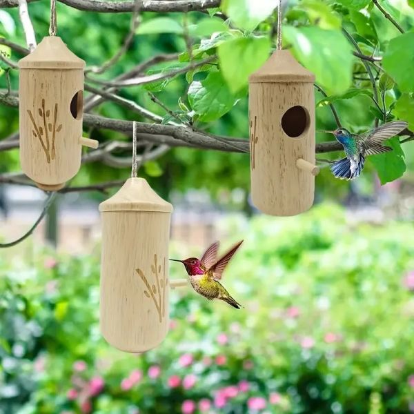 Ninhos novo pendurado ninho de beija-flor de madeira ambientalmente amigável artesanato de madeira casa de pássaro pátio decoração ao ar livre alimentador de pássaros