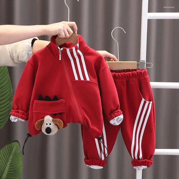 Kleidung Sets Baby Mädchen und Jungen Luxus Designer Kleidung 2024 Frühling Korea Stil Diagonal Reißverschluss Langarm Strickjacke Mäntel Hosen lässig