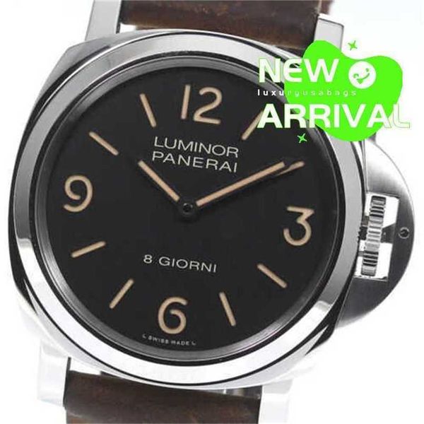 Paneraiss DEISGN Movimento Relógios Máquina Luminosa Watch00914 8 Dias Mostrador Preto Corda Manual Masculino Luxo Completo Aço Inoxidável Relógios de Pulso Impermeáveis de Alta Qualidade