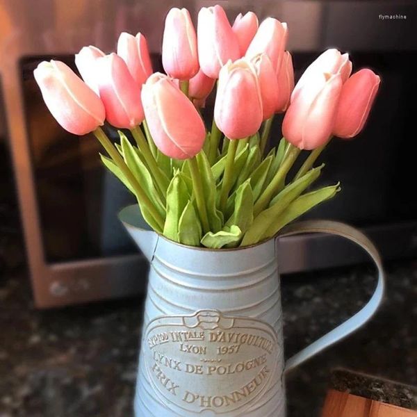 Fiori decorativi Tulipano Fiore artificiale finto per la decorazione di nozze Decorazioni per il giardino di casa Vero tocco Bouquet PE 10 pezzi Stile policromatico
