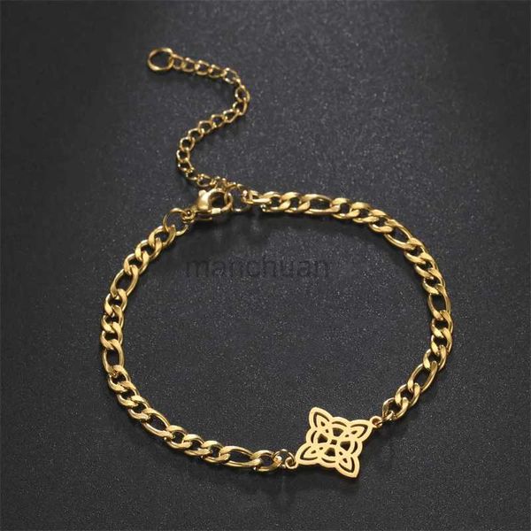 Chain Witch Knot Charm Bracelet Womens Aço inoxidável Bracelete Bruxa Bruxa Talismã Pagan Jóias Pagãs Day Day Presente 240325