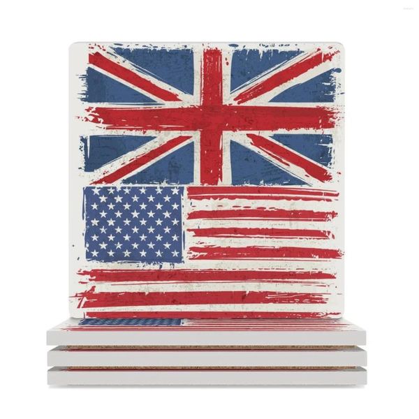 Set sottobicchieri in ceramica con bandiera degli Stati Uniti e del Regno Unito (quadrati) set di tappetini per tazza originali Kawaii