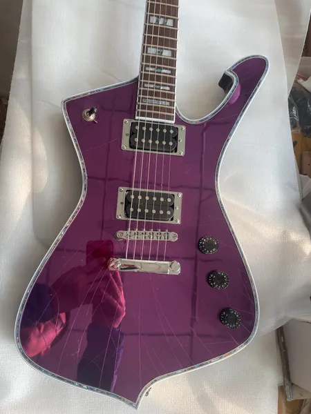 Iceman Paul Stanley Use Style Purple Mirror Schlagbrett für E-Gitarre, Abalone-Korpusbindung, Chrom-Hardware