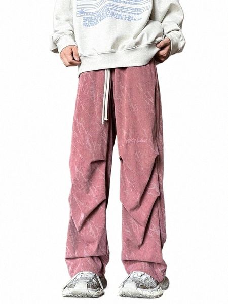 Houzhou pantaloni da paracadute in velluto a coste da uomo rosa pantaloni larghi da uomo streetwear maschile hip hop harajuku pantaloni sportivi larghi casual giapponesi M572 #