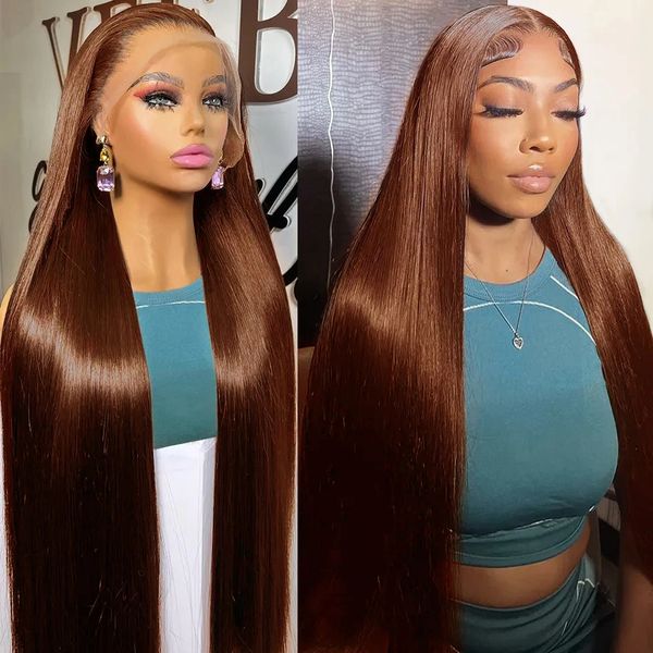 13x4 HD Glueless Straight Lace Front Wigs Cabelo Humano Preplucked Chocolate Marrom Colorido Transparente Lace Frontal Peruca Cabelo Humano 240314