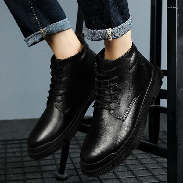 Ботинки, зимние высокие мужские ботинки, нескользящая нескользящая натуральная кожа на шнуровке, для деловых переговоров, для деловых переговоров, для офиса, Precision Craft
