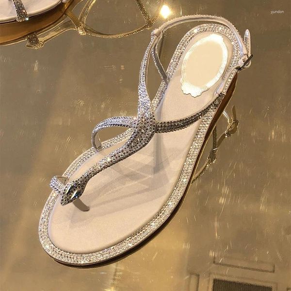 Sapatos casuais sandálias de praia feminino clip toe cristal sandalias mujer 2024 férias sandalia feminina verão ao ar livre zapatos de