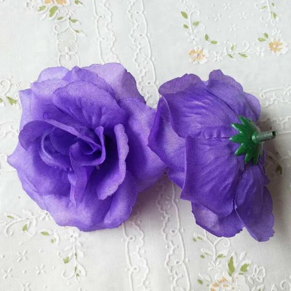 Fiori decorativi 10 pz / lotto 8 cm viola viola colore rosa artificiale teste di fiori di seta decorazione della casa di nozze fai da te forniture per feste festive