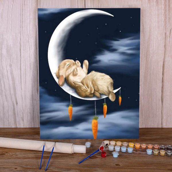 Número animal coelho diy pintura por números kit completo tintas a óleo 40*50 imagens em tela decoração de casa para crianças arte por atacado