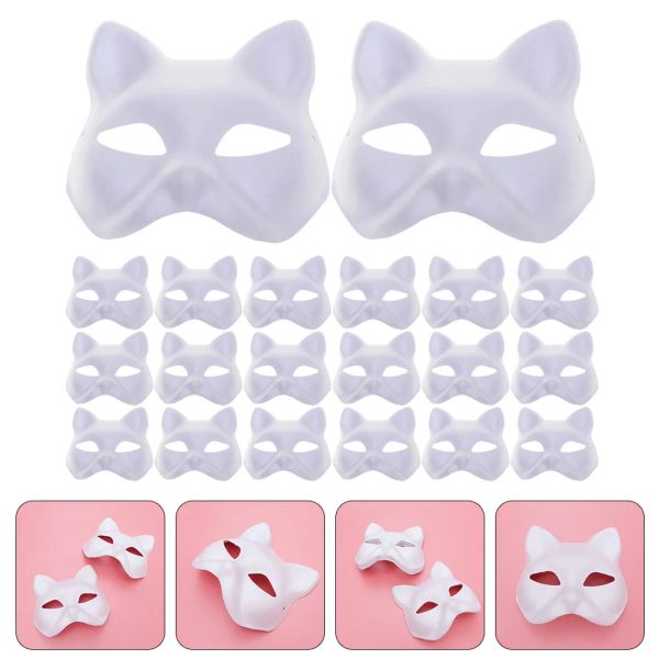 Maskeler 20 PCS Boş El Çizilmiş Maske Yetişkin Cadılar Bayramı Kostümleri Hayvan Maskeleri Çocuk Toplu Diy Prop Kağıt Masquerade Miss Beyaz Kedi