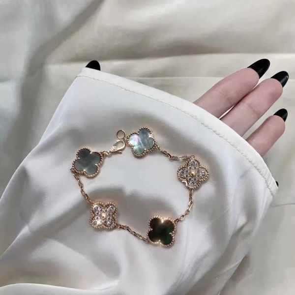 Brand Brand 925 Sterling Silver Van Clover Bracciale placcato con fritillaria grigio rosa 18k Fritillaria Diamond Precision Edition High Edition