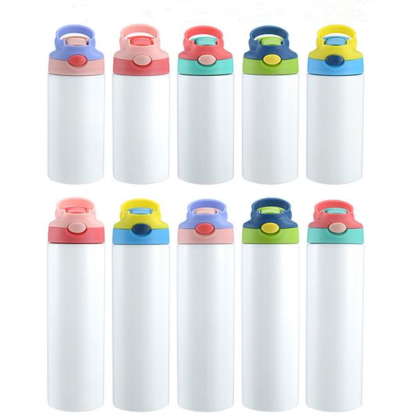 12oz 20oz sublimação crianças tumbler garrafa de água infantil 350ml em branco copo com canudinho com tampa flip canudo portátil de aço inoxidável copo para beber para estudante