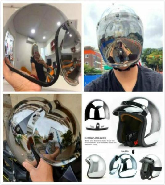 Vendi fantastici caschi da crociera vintage per scooter retrò caschi da moto da crociera Casco da moto retrò color argento cromato a specchio mezzo viso aperto16269638