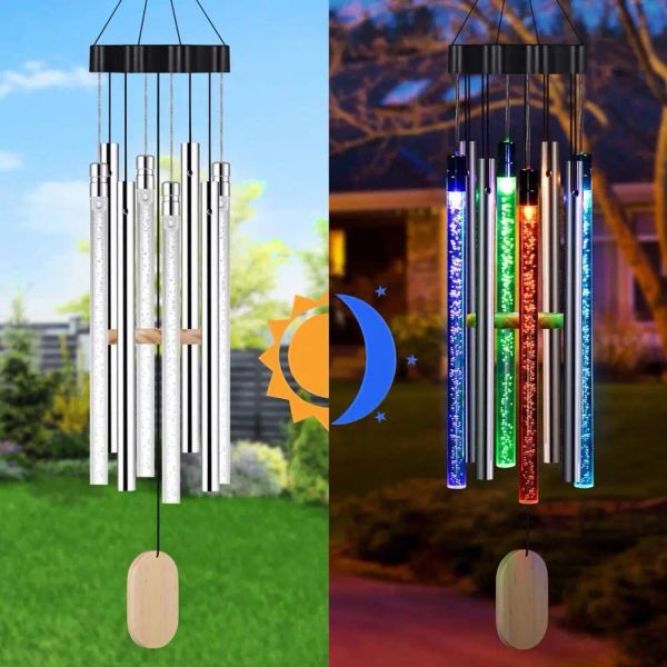Campanelli a LED Campanella a vento solare con rilevamento automatico del colore della luce che cambia IP55 Luce solare sospesa impermeabile per la decorazione del giardino di casa