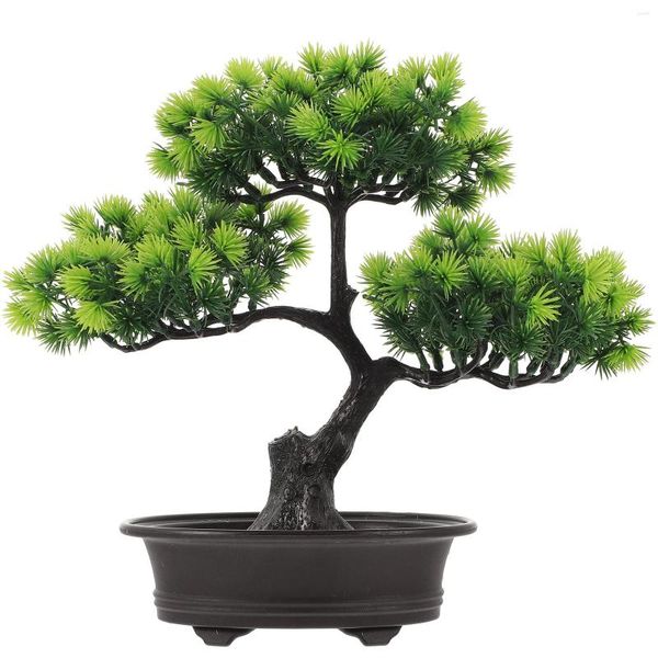 Flores decorativas Bem-vindo Flor de pinheiro em vaso de planta Ornamentos falsos Imitação artificial falsa Decorações de bonsai Adornos verdes Saudação de convidados