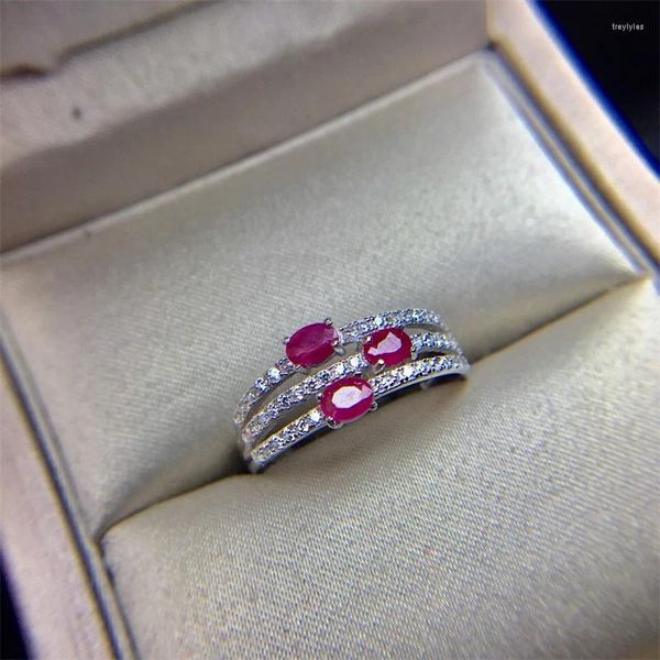 Anéis de cluster anel de casamento para mulheres real puro 925 prata esterlina natural rubi genuíno pedra preciosa rosa ouro birthstone noivado