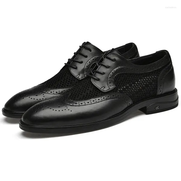 Sapatos casuais feitos à mão homens ocos oxford couro genuíno brogue vestido masculino clássico negócios formal