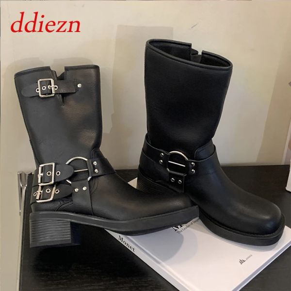 Stivali da donna Western Booties Fashion Shoeled Shoes Spesso 2023 Spring Autumn Female Chelsea Women Midcalf Stivali moderni