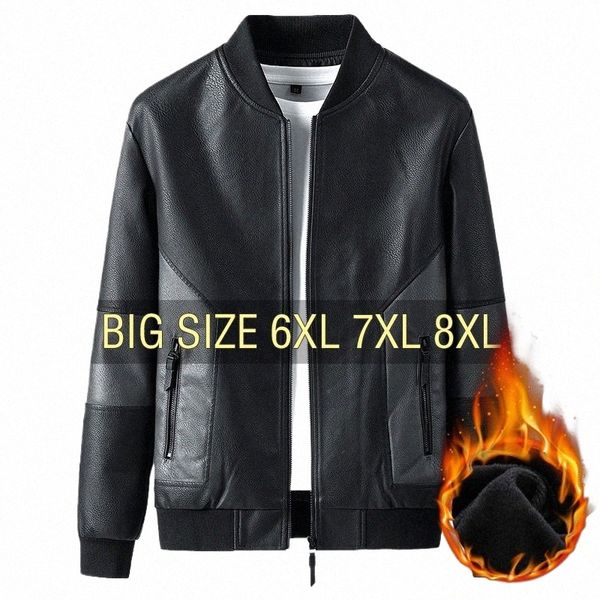 Зимняя кожаная куртка для мужчин, флисовая куртка-бомбер большого размера, мотоциклетные куртки больших размеров 6XL, 7XL, 8XL, пальто, фланелевое теплое черное мужское авиатор V5RN #