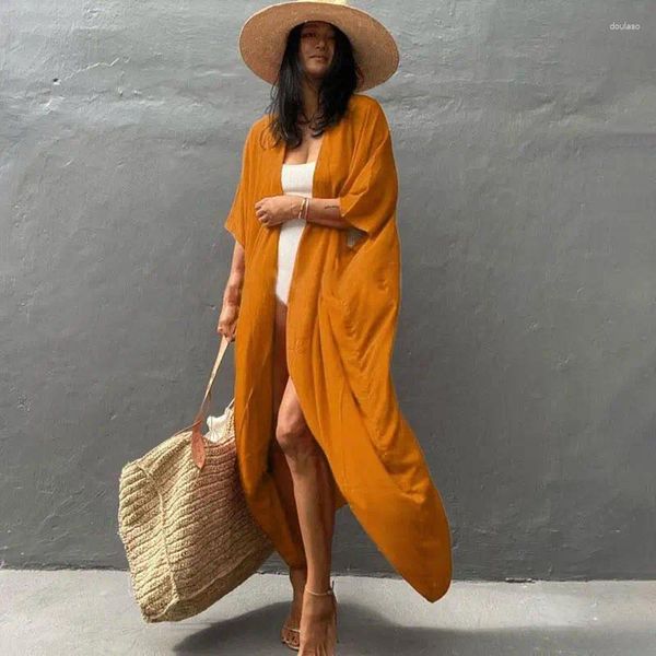 WeHello-Copricostume da spiaggia da donna Kimono Costume da bagno estivo Mantella Solido Tunica bohémien Abiti da bagno Cardigan Scialle