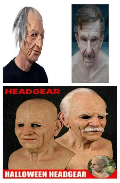 Máscaras de festa Old Man Scary Mask Halloween Full Head Latex Cosplay Facial engraçado Mulher Capacete realista Adult7423155