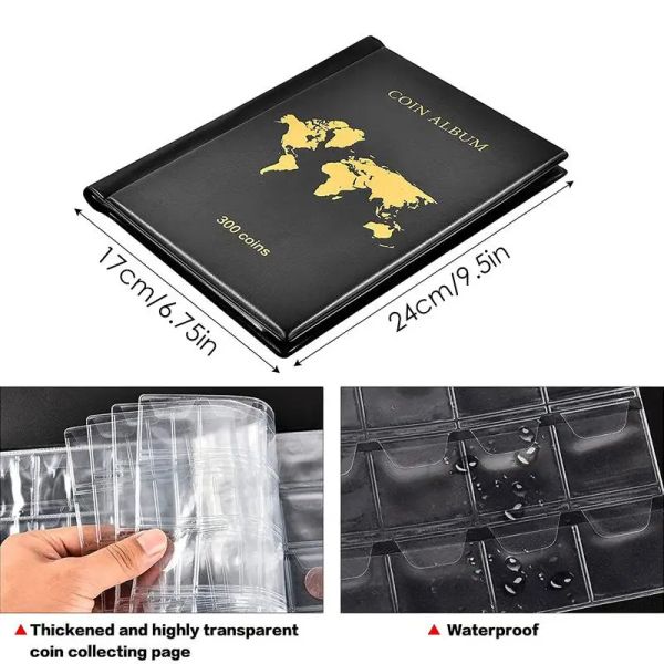 Album Set di raccolta di monete portatile 300 pannelli Album di libri filatelici a fogli mobili trasparenti in PVC resistente e impermeabile, articoli per la casa