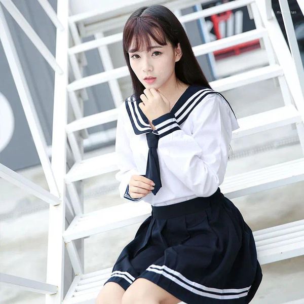 Conjuntos de roupas de alta qualidade JK uniforme japonês marinheiro terno menina escola kansai colarinho estudante de manga curta saia plissada azul marinho