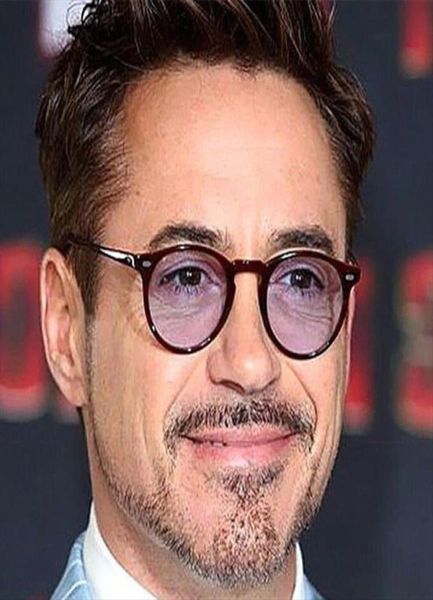 Robert Downey Occhiali da sole per occhiali da vista rotondi blu rossi con lenti oceaniche Moda retrò da uomo con montatura in acetato6771654