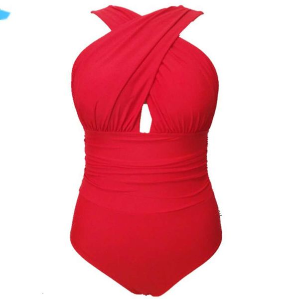 Atacado-grande tamanho ternos de natação das mulheres 1 peças trikinis cruz copo cintura alta maiô vermelho plus size trajes de banho de uma peça